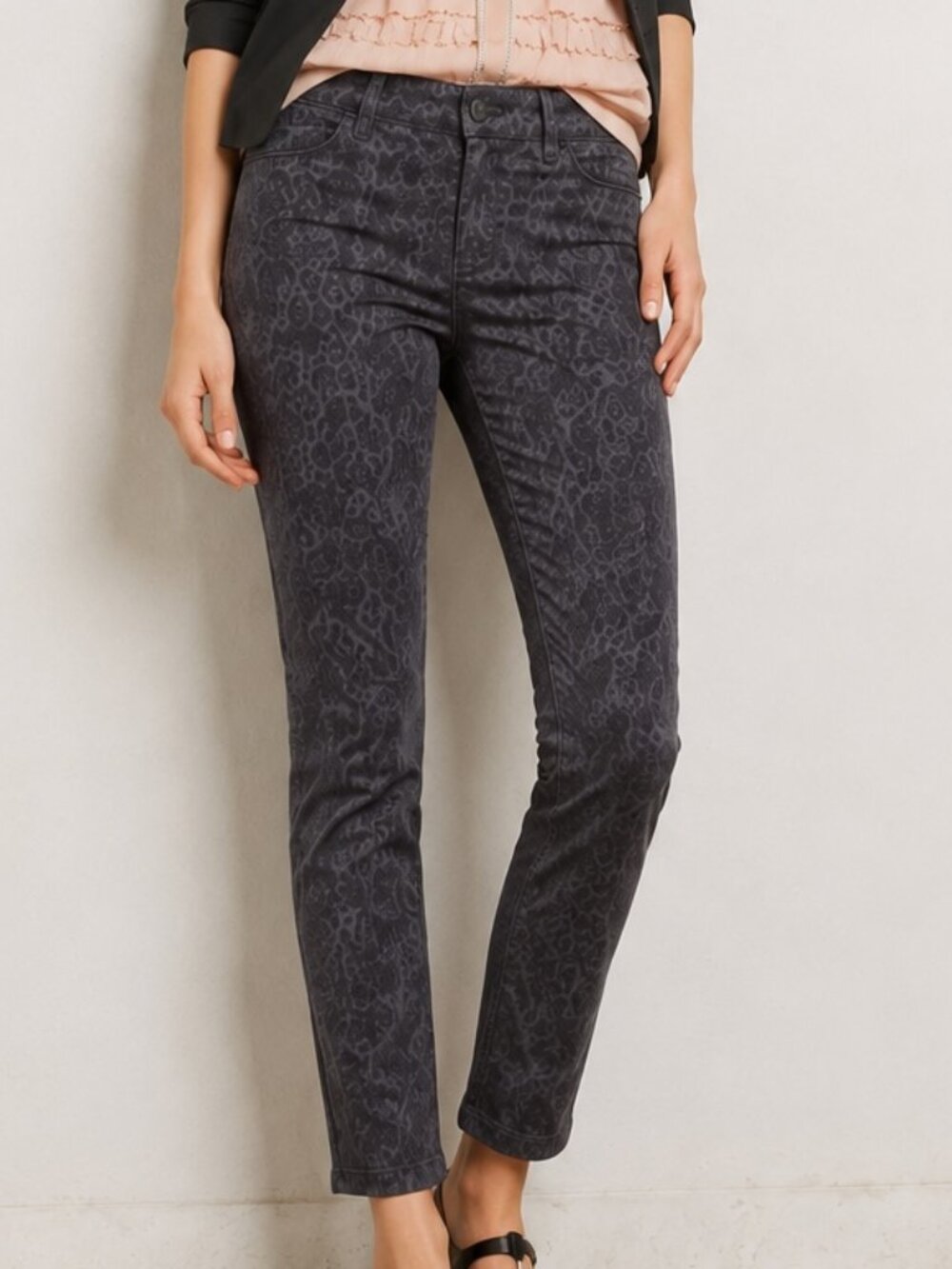 Anthropologie Embossed Velvet Grey Jacquard Ankle Pants Women
